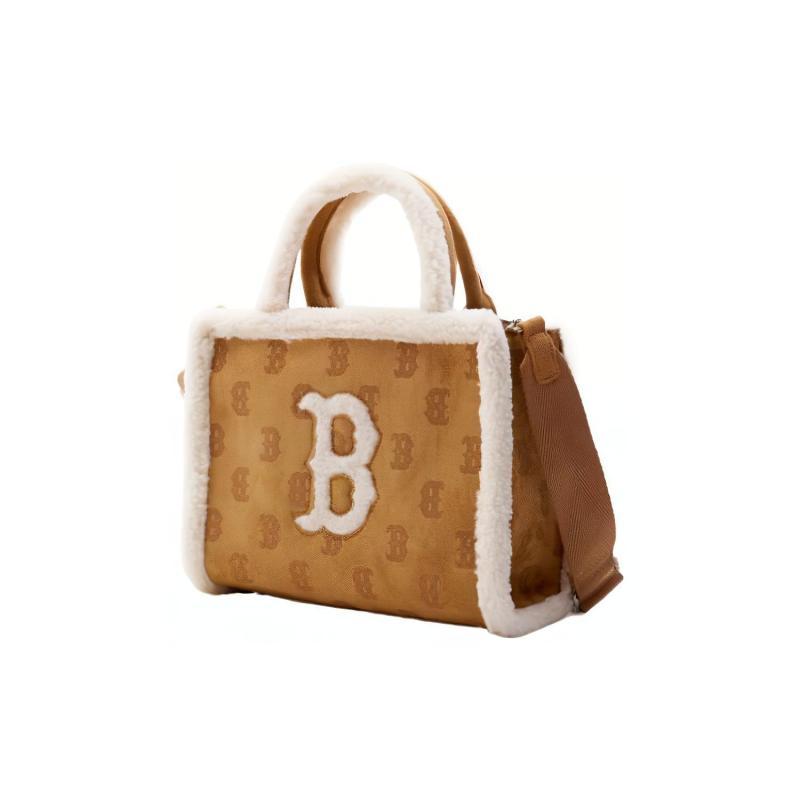 MLB Borsa Tote in Finta Pelliccia Sherpa, Borsa della Spesa, Borsa a Mano Regular Unisex Cammello Casual