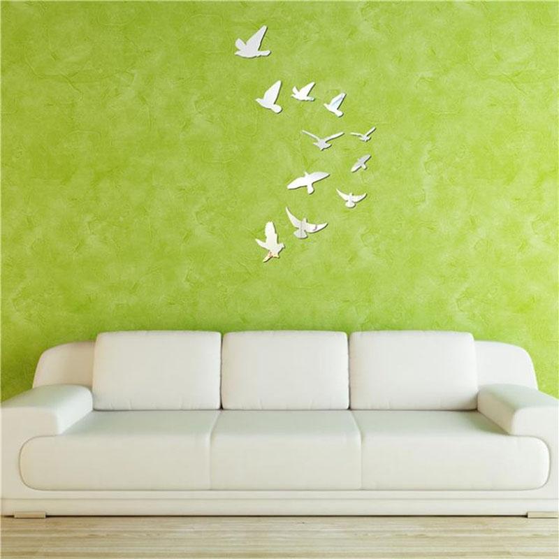 

11 шт./набор Зеркало Летающие птицы 3D Акриловая DIY Наклейка на стену Серебристая Съемная Наклейка на стену Настенное украшение для гостиной спальни Medium