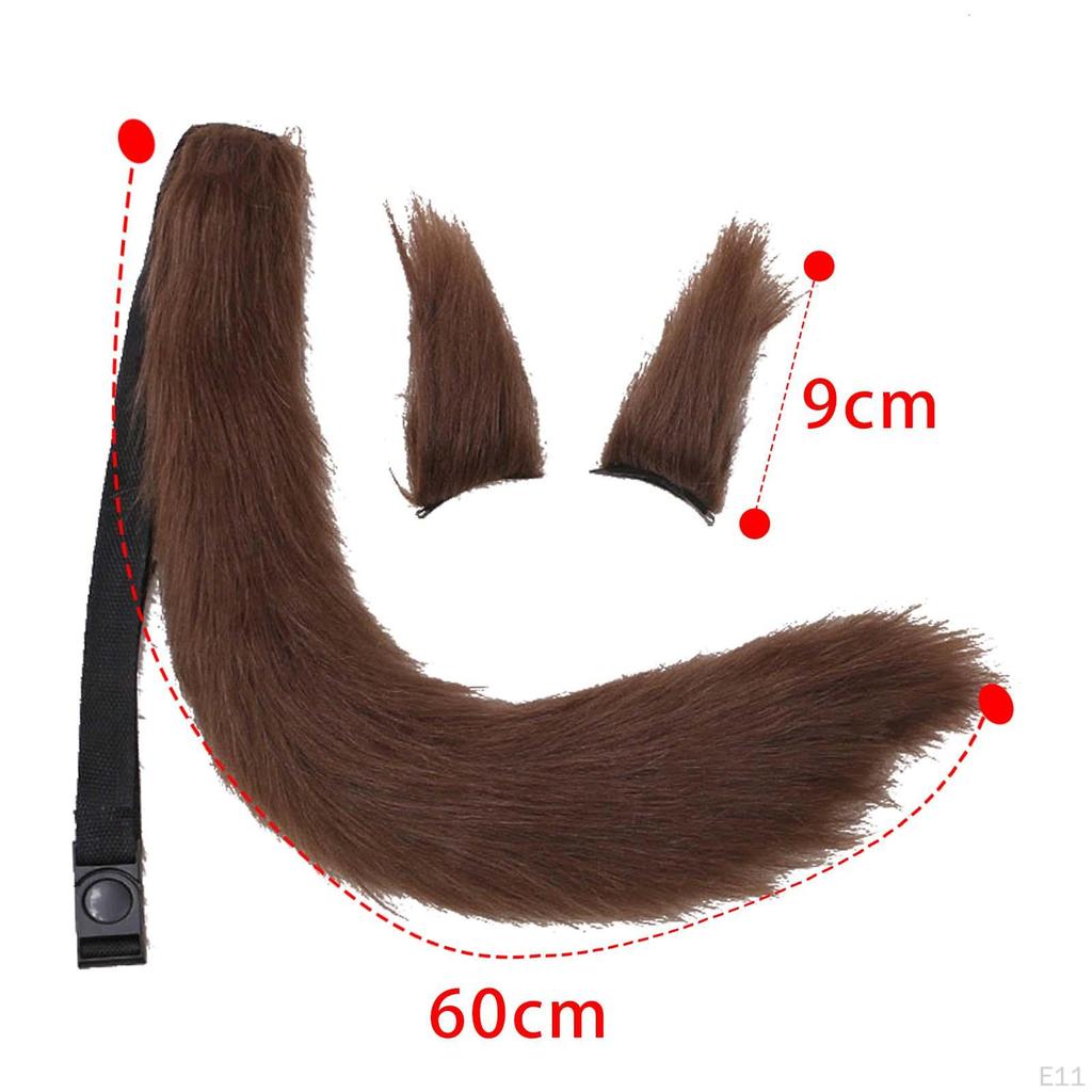 3Pcs Plush Ears and Tail Set Adjustable for Carnival Halloween Dress Women Girls