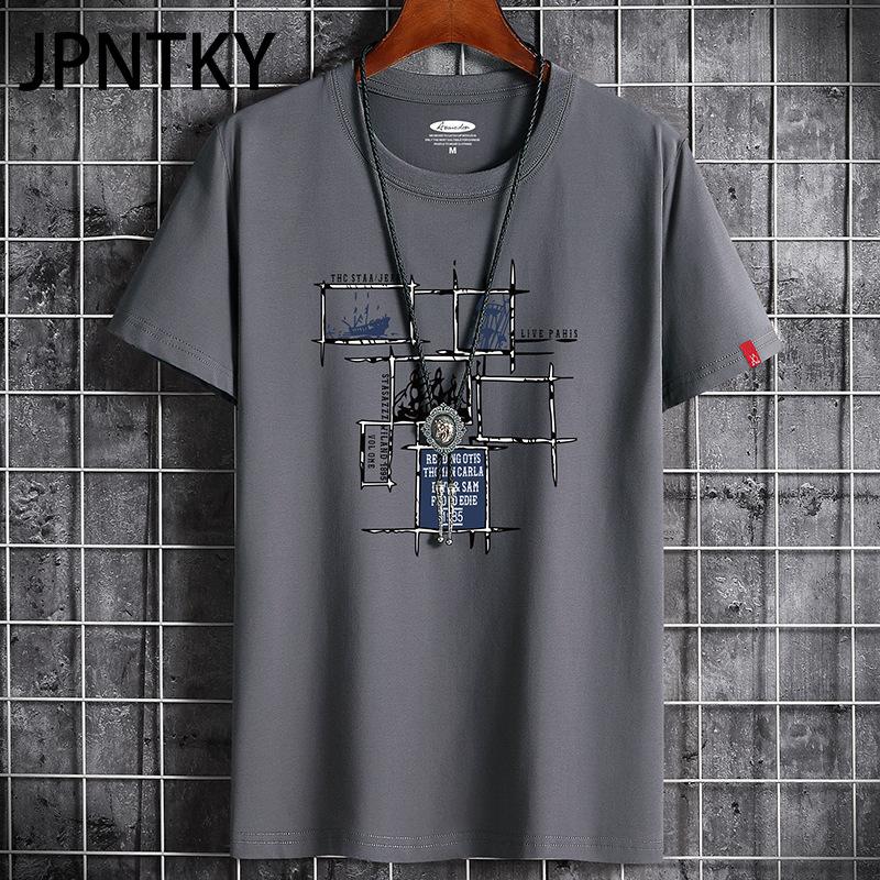 

JPNTKY Хлопковая футболка с коротким рукавом, мужская модная свободная рубашка с коротким рукавом, напечатанная сострадательная рубашка XXXXXXL темно серый