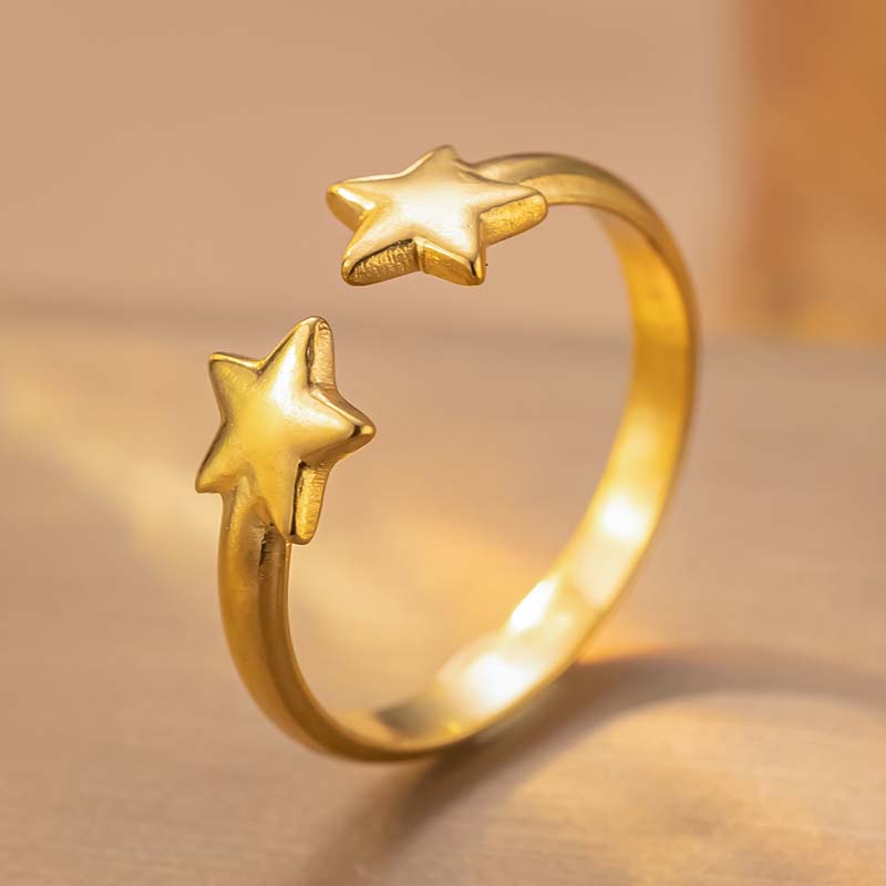 Stainless Steel Gold Color Star Moon Open Rings for Women Minimalist Metal Geometric Adjustable Ring Waterproof Jewelry Gift