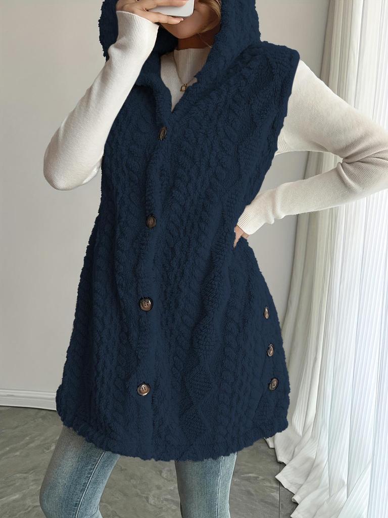 Wendbarer Plüsch-Kapuzen-Strickwesten-Cardigan für Damen - Einfarbig, Lässig, Herbst/Winter-Stil