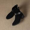 Krazing Pot Cow Suede Nubuck Round Toe Chunky Heels Chelsea Boots Size 43 Zipper Metal Flowers Women Platform Ankle Boots