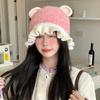 Japanese Sweet and Cute Bear Ear Pullover Hat Autumn and Winter Hat Women's Big Head Knitted Hat Lace Woolen Hat