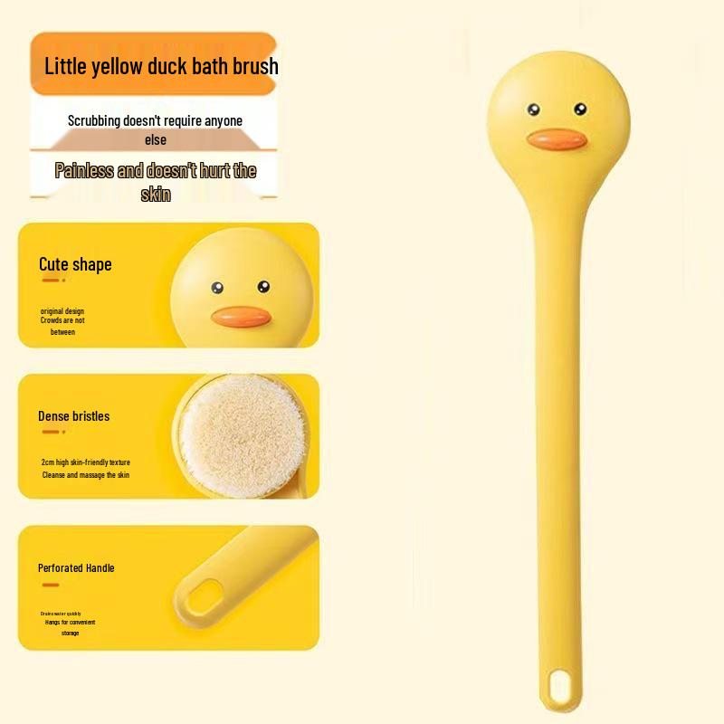 Adorable Yellow Duck Soft Bristle Bath Brush for Adults & Kids - Long Handle Back Scrubber