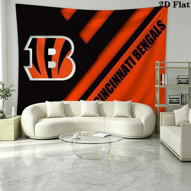 Cincinnati Bengals Logo Wall Tapestry Aesthetic Wall Hanging Printed Fabric Blanket Decorative Tapestries for Bedroom Living Room Home Decor