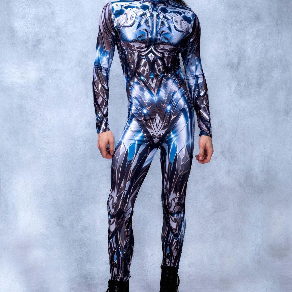 Unisex Cyber Punk 3D Digital Printing Halloween Party Role Play Outfit Women Men Cosplay Costume Carnival Jumpsuit