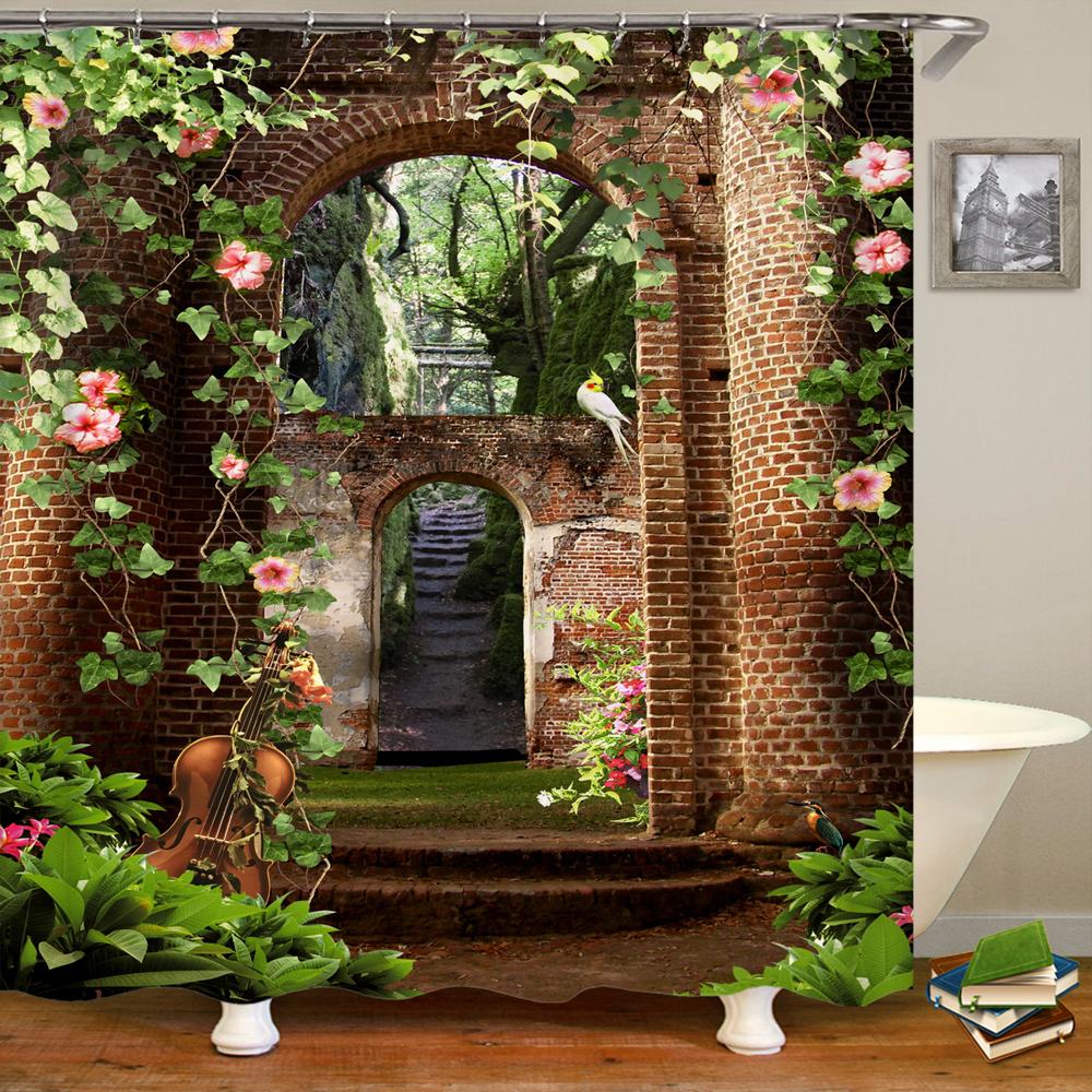 

3D European Rural Town Flowers Landscape Printing Bathroom Waterproof Shower Curtain Polyester Curtain Home Decoration Curtain W60H190(CM)-1 Pcs