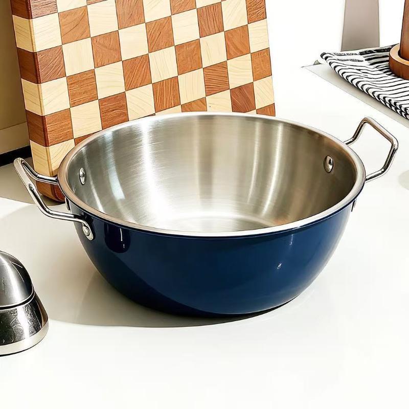 Colored Design Stainless Steel Kitchen Cooking Bowls Dual Handle Food Grade Anti-scald Bowl for Home Restaurant Use 1PC