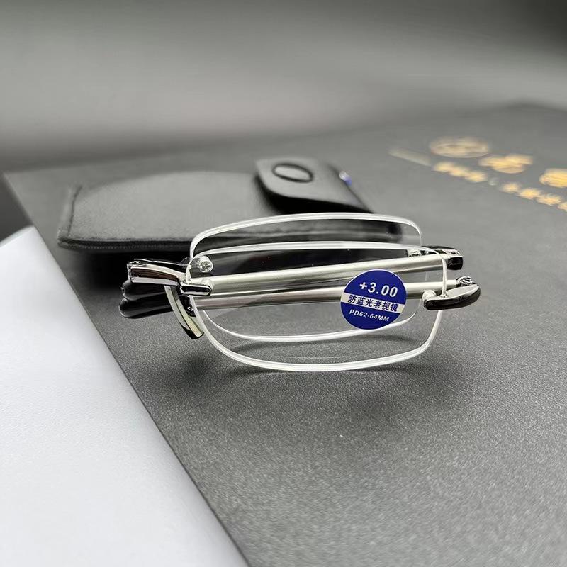 Fashion Metal Foldable Reading Glasses Ultralight Men Business Presbyopia Glasses Eyewear With Random Case +0.5to+4.0