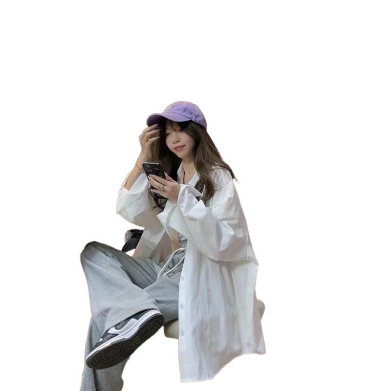 2024 Korean Long-Sleeved Boyfriend-Style Women's Shirt: Spring/Fall Sun Protection, Loose Fit, Versatile Summer Jacket