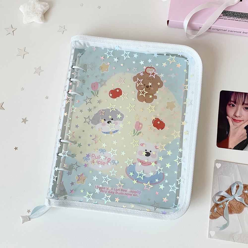 A5 Laser Star Zipper Binder Photo Card Collection Book Transparent Album A5 Card Album 3-inch Love Small Card Storage Album