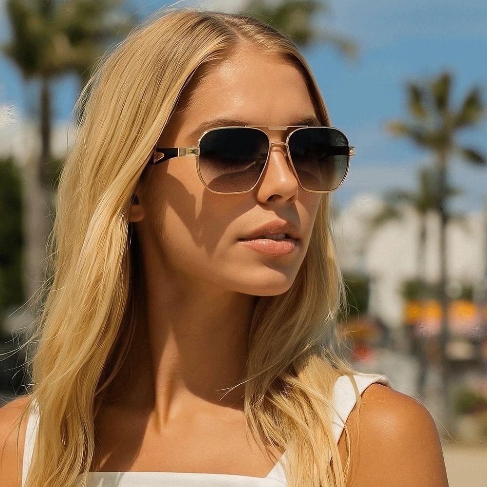 Retro Double Bar Sunnies Square Frame Anti-UV Glasses Unisex Polarizing Lens Sunglasses  Outdoor