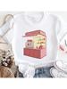 Pink Coffee Shop Pattern Summer Regular Print Wounisex's Cute Top Basic Style Casual Style Travel Basic Round Neck Clothing T-Shirt