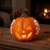 Halloween Party Centerpieces Spooky Lighted Pumpkin Figurine, Engraved Light-Up Resin Outdoor Fall Decor Statue for Tabletop Indoor Garden Patio Yard