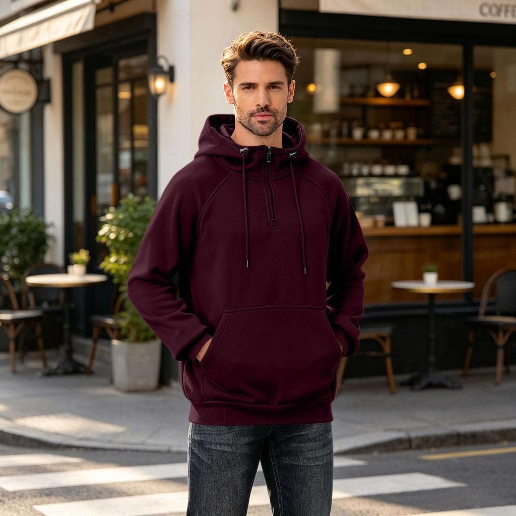 Men's Half Zip Hoodie Color Pullover Sweatshirt