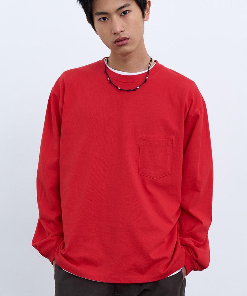 Yuche Preta Forte Sq Slant Long Sleeve Tee Scarlet Red