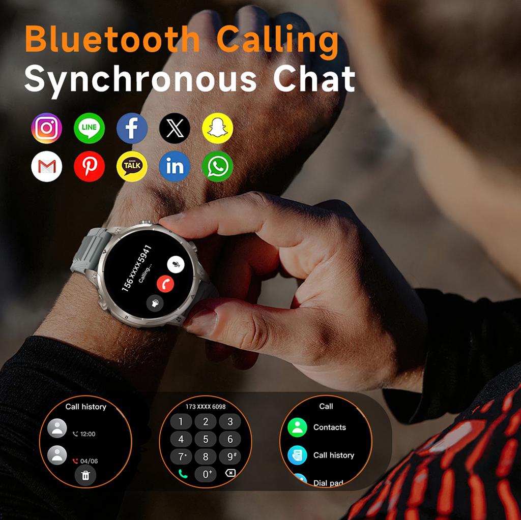 SACOSDING Smart Watch Men Outdoor Sports GPS Positioning Flashlight Altitude Air Pressure BT Calling Health Monitoring Smartwatch