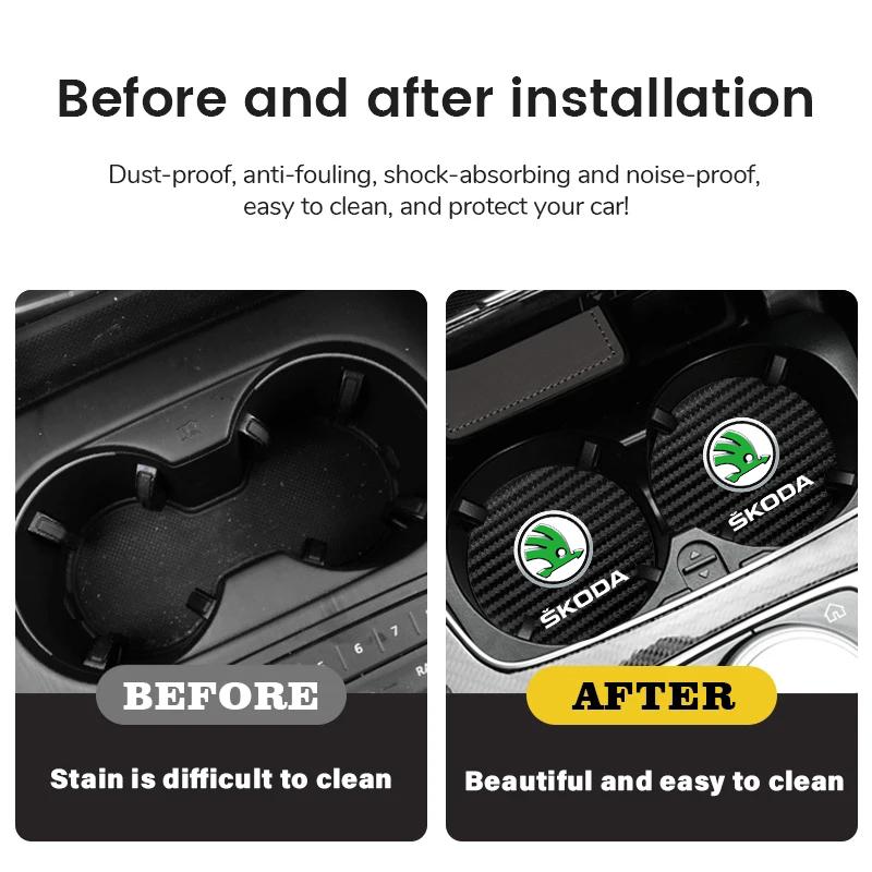 CGS1 Car Coaster Waterproof Non-Slip Mat Water Cup Slot Decorate For Skoda Octavia 2 3 Fabia A7 Rapid Superb Kamiq Kodiaq Accessories