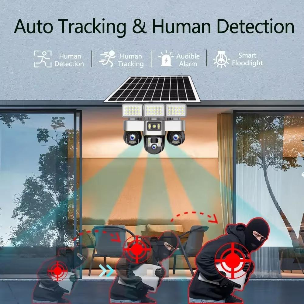 LS VISION V380 Pro 15MP 8K Three Lens WIFI Solar Camera Outdoor Waterproof PIR Humanoid Detection Security Video Monitor Night Vision