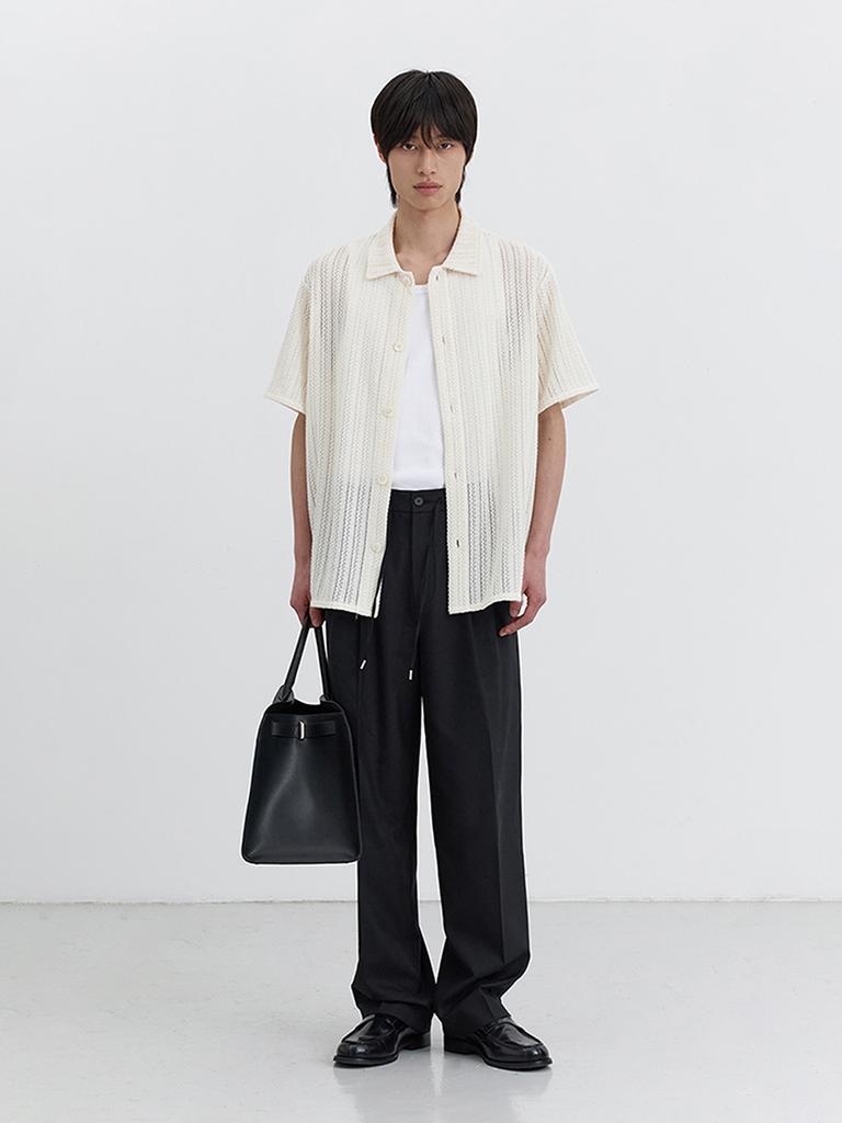 Deonseuteupomaen Crochet Shirt_Unisex_Udsh5B122_Ivory Stripe