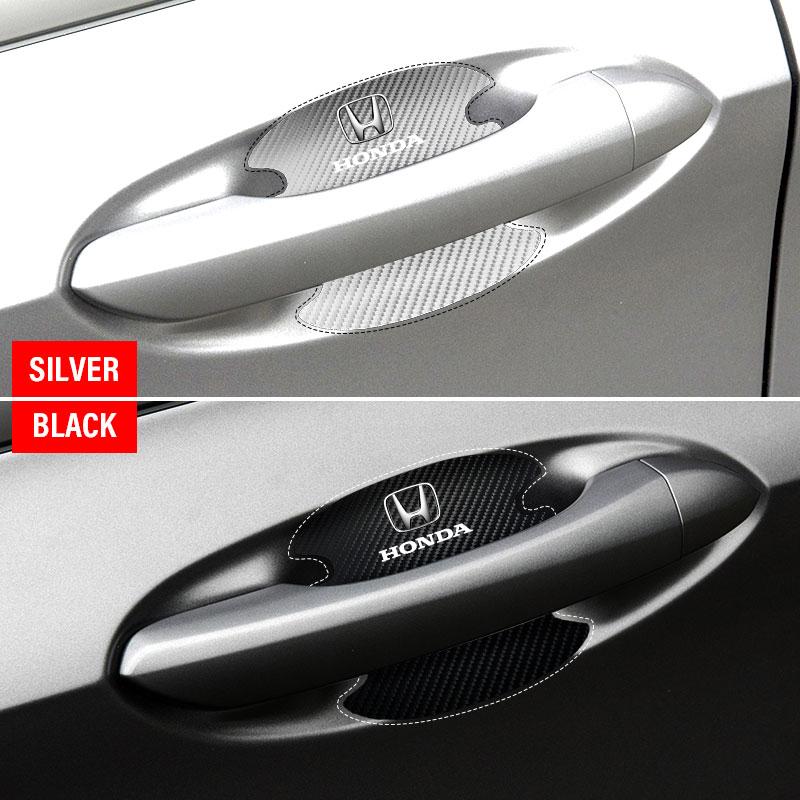 4PCS Car Door Handle Protection Sticker Emblem Car Decoration Styling For Honda Fit Mugen Insight Type S R VTEC DOHC Modulo Vezel Legend RR Si
