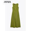 Zaprha 2025 New Arrival Hepburn Style Sleeveless Square Collar Elegant Linen Midi Skirt Dress Slim Looking 6962029