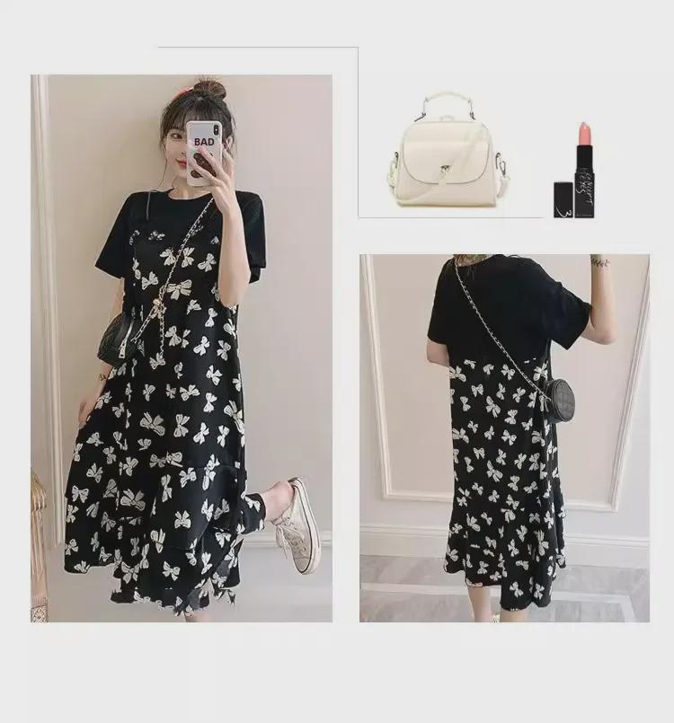 Plus Size Floral Two-Piece Long Skirt Dress - Slimming, Belly-Covering Design for Summer
