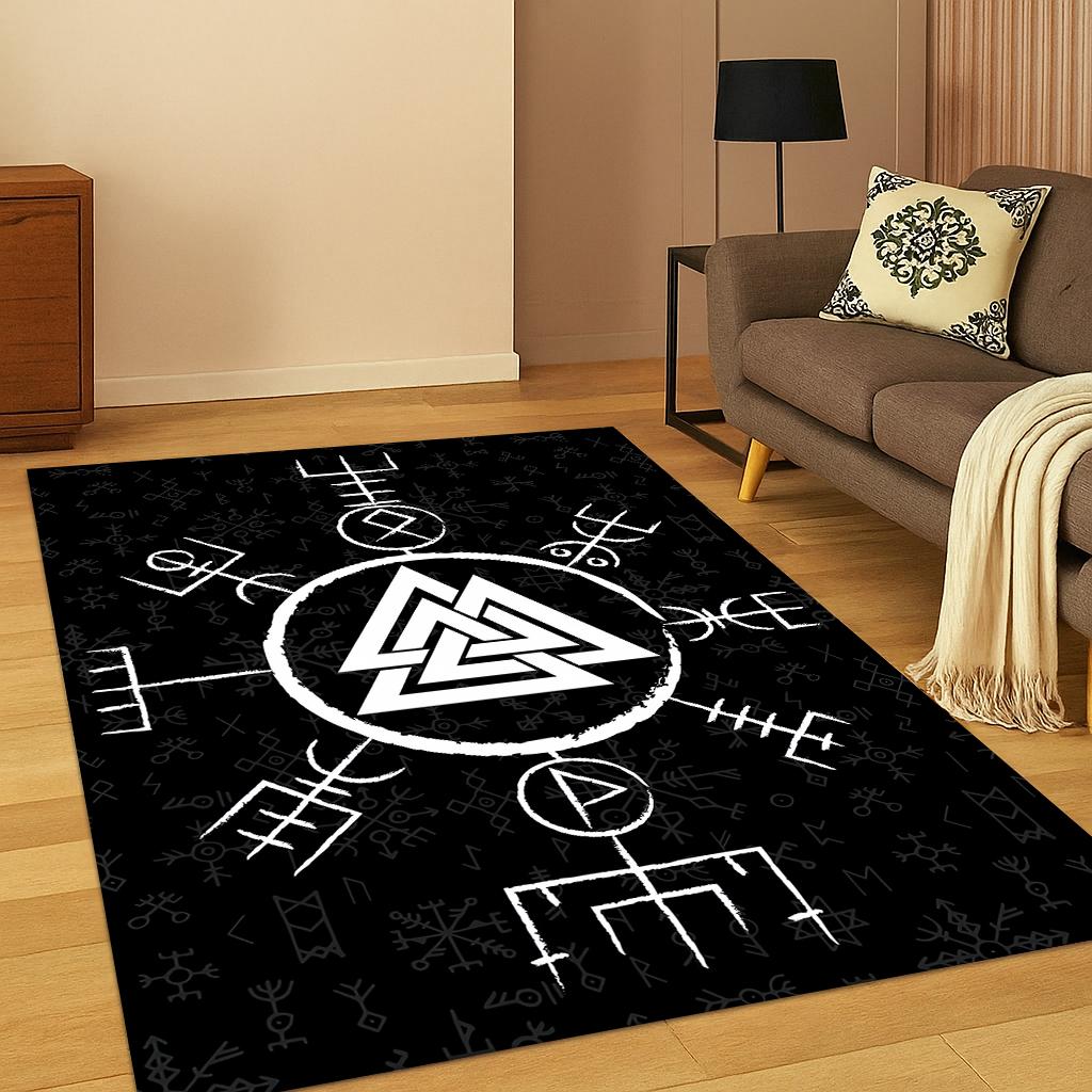 Mysterious Crow Viking Rune Yggdrasil Norse Carpet Rug for Living Room Sofa Home Bedroom Doormat Decor,Kid Play Non-slip Area