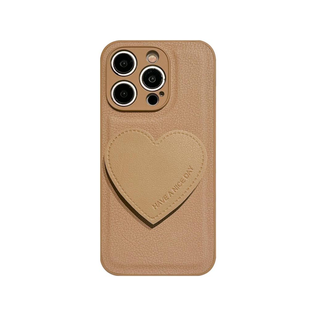 PU-Leder Herz-Ständer-Hülle für iPhone 15/16 Pro Max - Stilvolles Design für Frauen