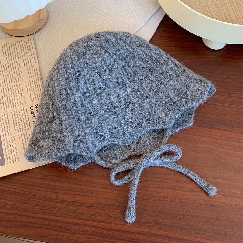 Strap Knitted Bucket Hat Women's Autumn and Winter New Versatile Bucket Hat Big Head Circumference Show Face Small Wool Hat