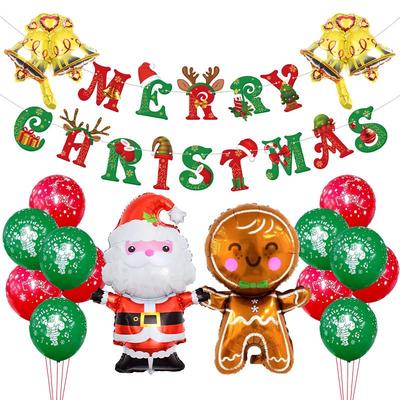 Santa Claus & Gingerbread Man Balloon Set: Cartoon Bells & Latex Bunting for Christmas Party Decoration