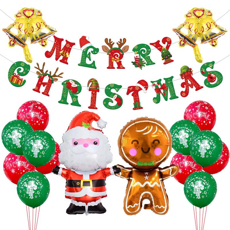 Santa Claus & Gingerbread Man Balloon Set: Cartoon Bells & Latex Bunting for Christmas Party Decoration