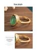Retro Kinesisk Stil Gullbelagt Ring med Grønn Kalsedon Innlegg