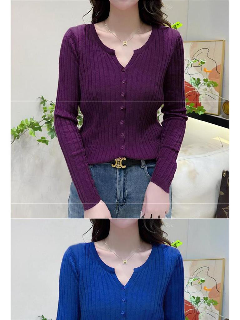 Versatile Korean-Style Ribbed Knit Cardigan - Spring & Autumn Long Sleeve Sweater with Round Neck