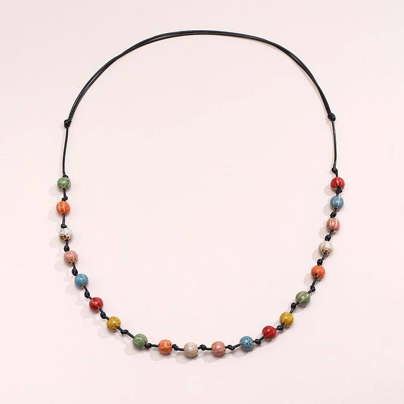 Kolorowy ceramiczny naszyjnik w stylu boho, ręcznie robiony, regulowany, prosty tkany sznurek, ceramiczny naszyjnik, akcesoria jubilerskie, prezenty