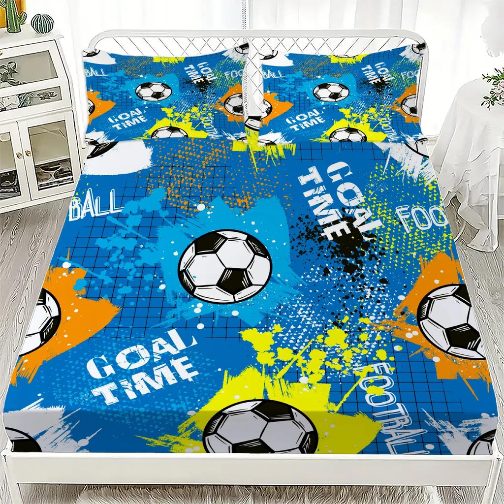 3D Football Soccer Bedding Printed Fitted Sheets With Elastic Mattress Cover And Pillowcase Custom 150x200cm Boy Kids Decor