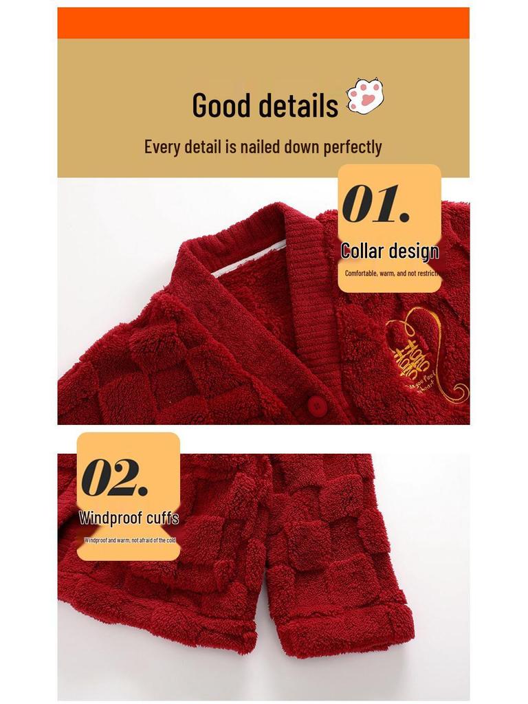 Year of the Snake Couples' Red Coral Fleece Pajamas: Warm Velvet Autumn/Winter Wedding Loungewear for Men and Women