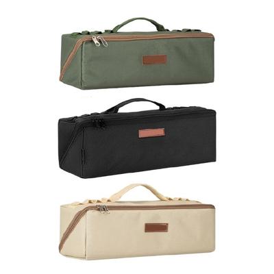 Camping Accessory Storage Bag with Double Zippered Divider Layout and Handle for Tent Stakes Cord and Small Tool