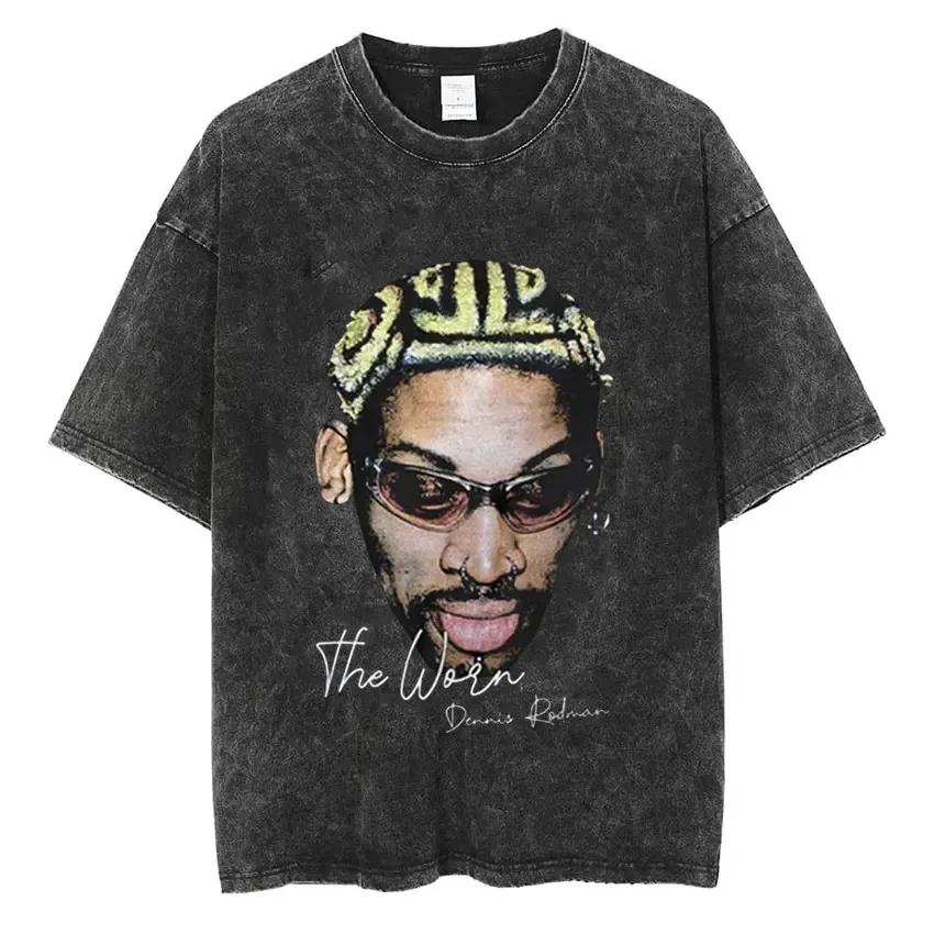 2026 Dennis Rodman Basketball Graphic T Shirt Men's Vintage Washed Short Sleeve T-shirts Men Men Hip Hop T-Shirt Streetwear