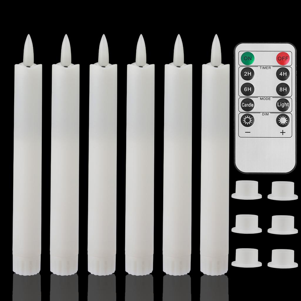 Pack of 12/24pc Flameless Flickering Ivory Taper Candles with Remote Battery Operated LED 3D Wick Candle Christmas Wedding Decor