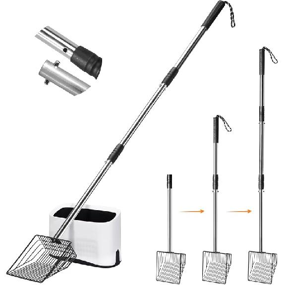 Cat Litter Scoop 43 inch Metal Litter Scooper with Stainless Steel Long Handle, Upgraded Large Kitty Box Scooper Heavy Duty Deep Shovel for Fast