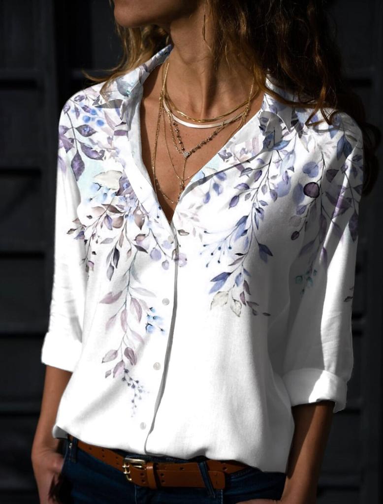 Women's Shirt Blouse Butterfly Gradient Printing Button Long Sleeve Casual Fashion Standing Collar Spring and Autumn Blouse