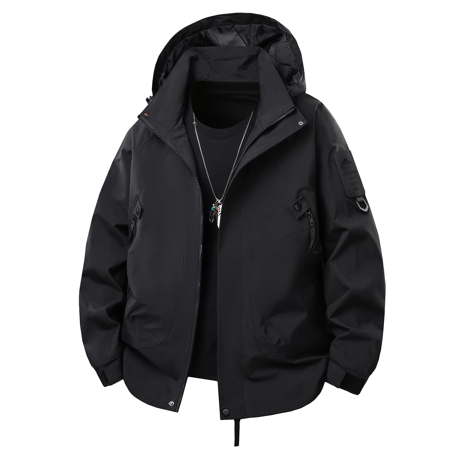 

Унисекс водонепроницаемая куртка-ветровка с капюшоном на весну 2025 2XL чёрный