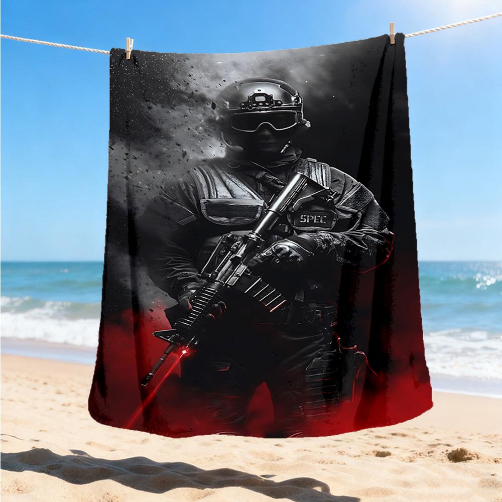 

1pc Soldier Print Outdoor Blanket - Soft Flannel Cozy for Travel & Camping - All-Season Warm Bed Cover, Machine Washable yy251229095 75x90cm