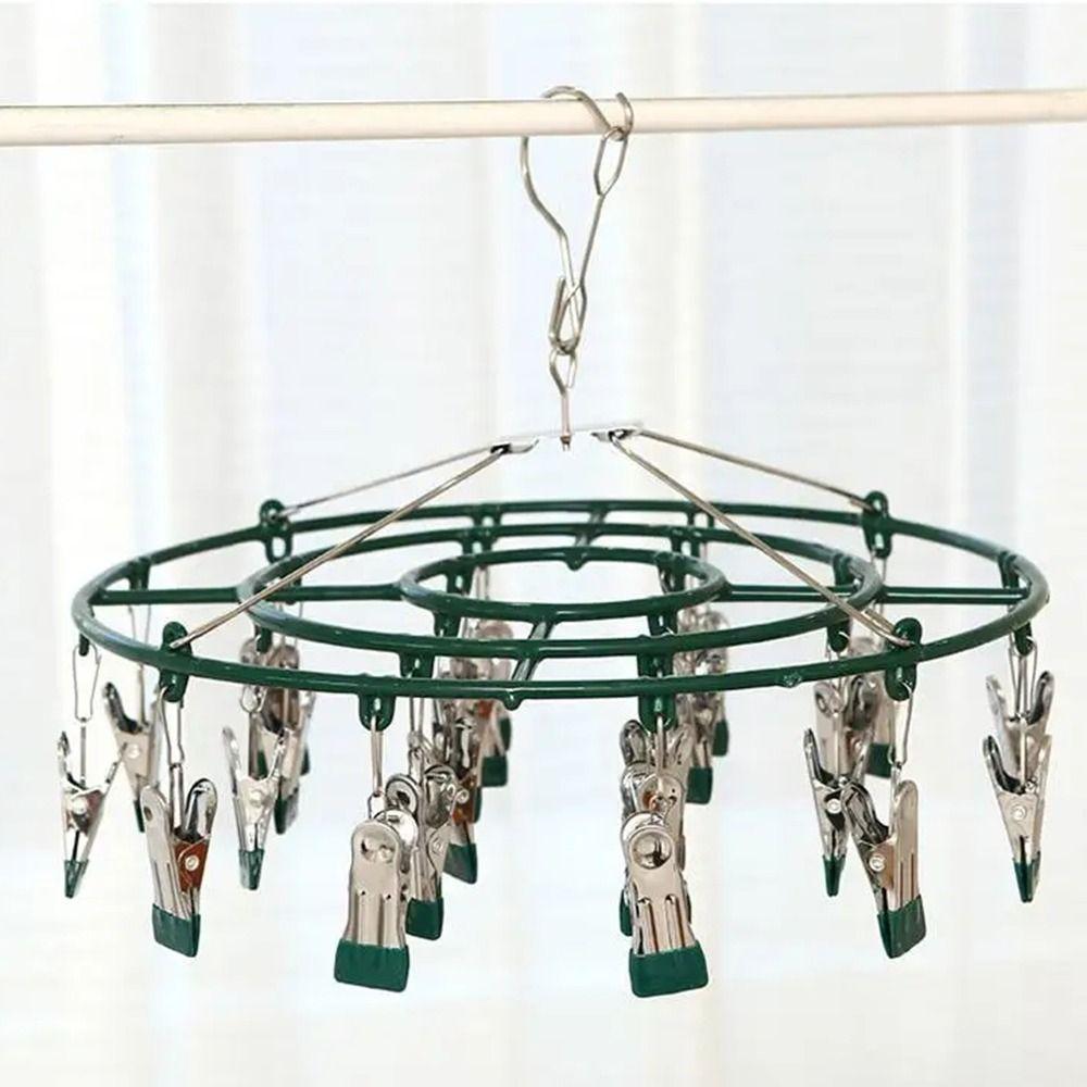 Stainless Steel 24 Clip Hanging Rack Lightweight Clothes Hanger Underwear Socks Clip  Bathroom