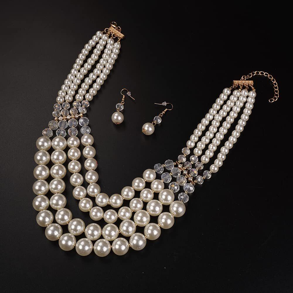 

Новая Мода Многослойное Ручной Работы Имитация Жемчуга Кристалл Бисером Ожерелье И Серьги Циркон Набор Для Женщин Вечеринка Аксессуары белый