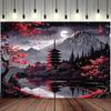 2D Japanese Night Scenery Backdrop, Mount Fuji & Pagoda Tapestry for Home & Studio