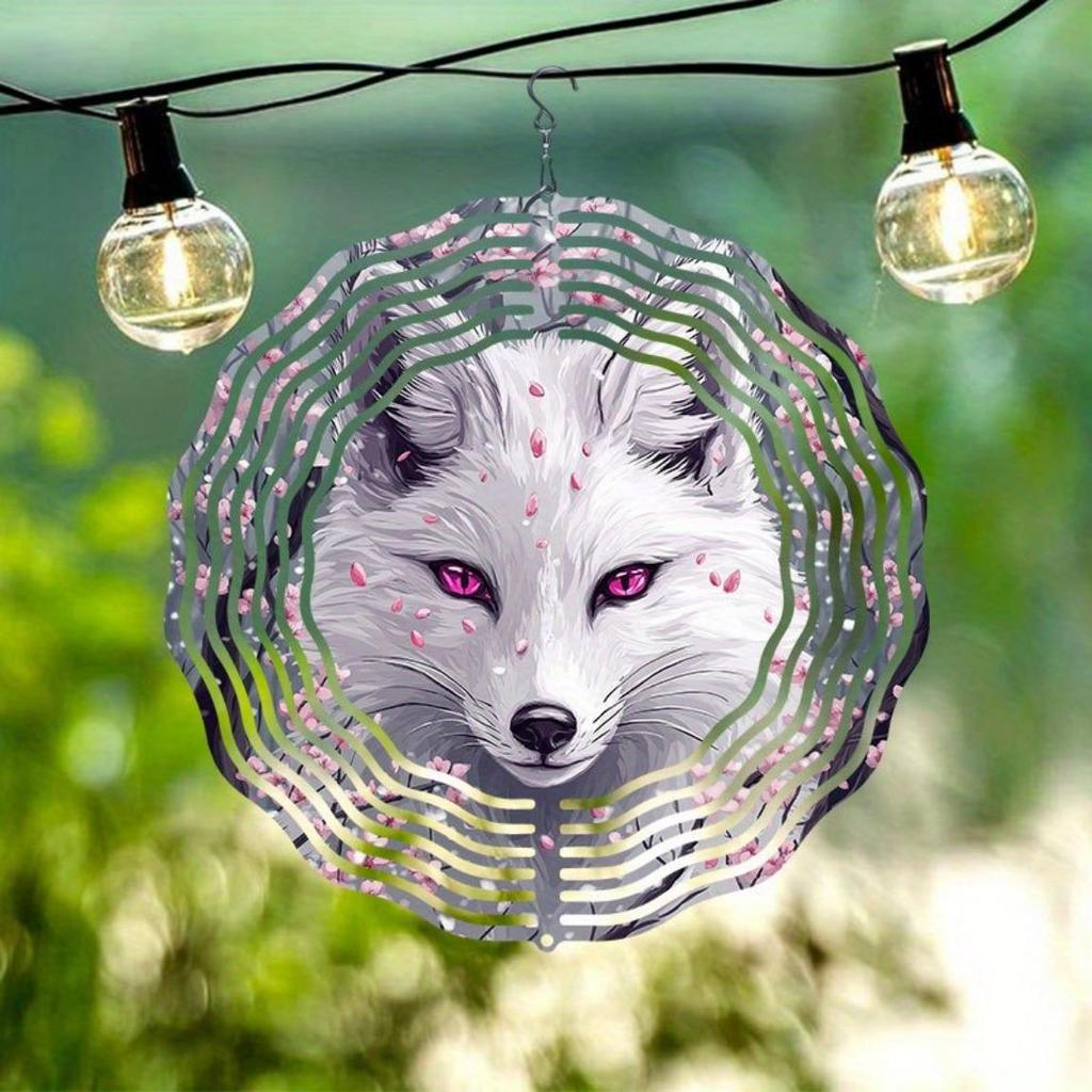 Rotating Wind Chime Pink Sakura Fox Pattern 3D Metal Garden Spinner Large Kinetic Wind Catcher Outdoor Decor Gift for Home Yard