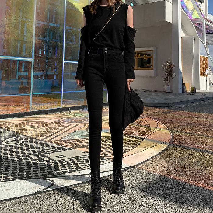 2025 Frühling Damen High-Waist Slim Fit Rauchgraue Fleecegefütterte Bleistiftjeans